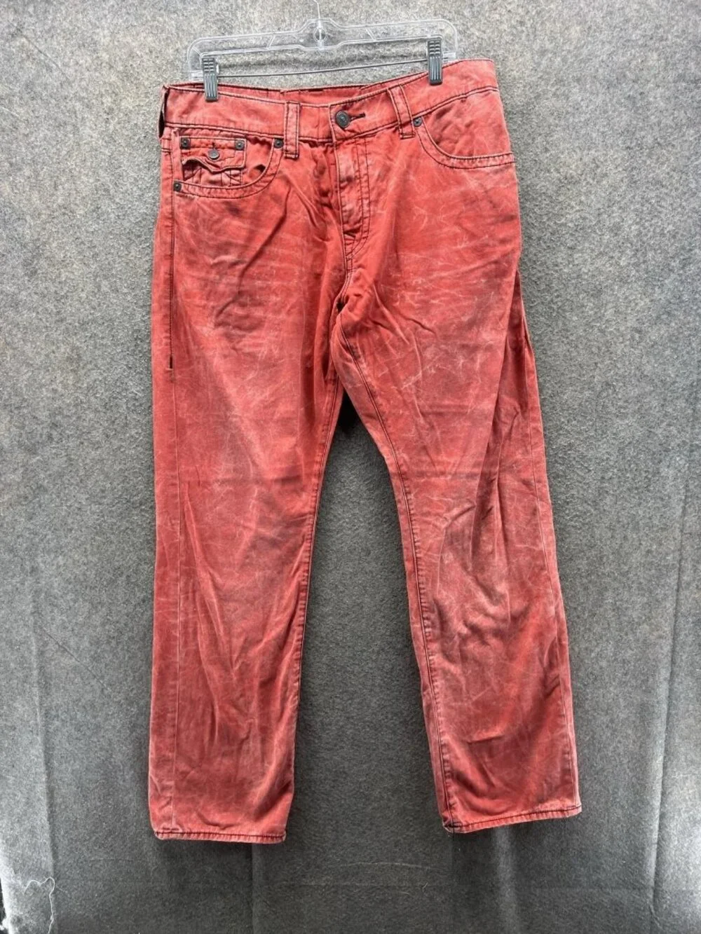 True Religion Jeans Mens 36 Red Regular Fit Straight Denim Distressed Casual
